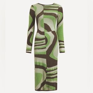 House of Sunny Green Brown Moon Land Cruise Hockney Dress NWT Size US 6